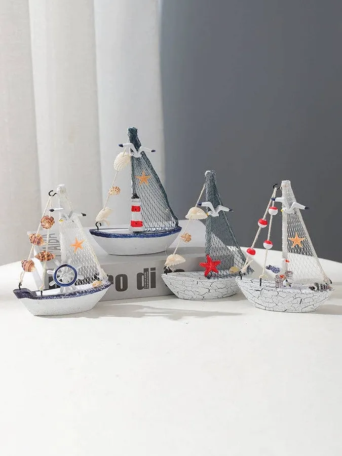 Sailing Model 6 inch Wooden Boat Home Decor Red — wholesale Home & Décor by the case