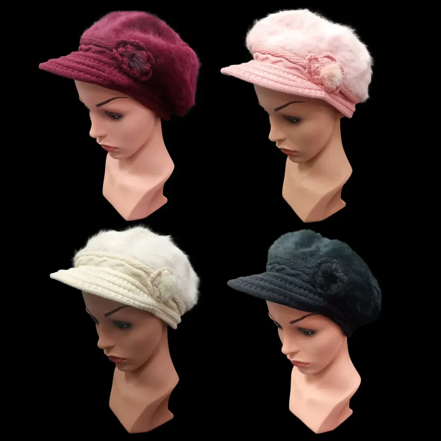 Women's Winter Warm Hat with Flower- Assorted — wholesale Apparel & Accessories by the case