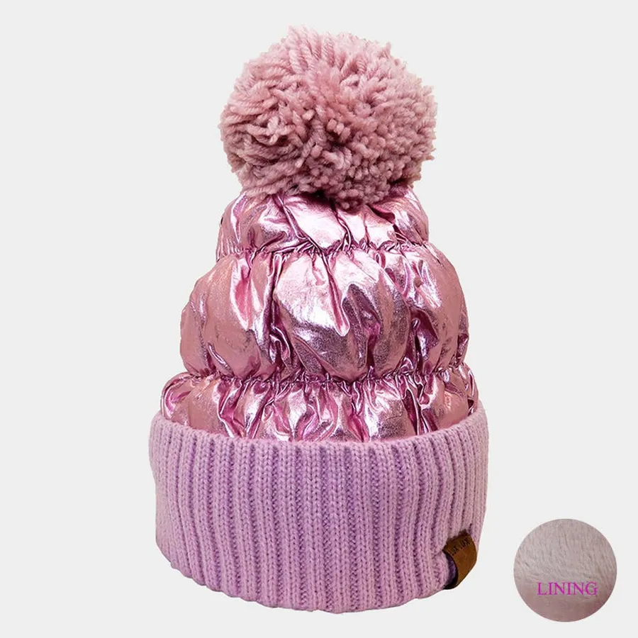 Trendy Fleece Puffer Knit Pom Pom Beanie Hat - Assorted — wholesale Apparel & Accessories by the case