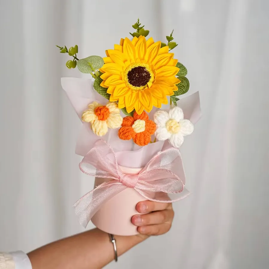Artificial Flower Bouquet Hand Woven Crochet For Home Decor — wholesale Home & Décor by the case