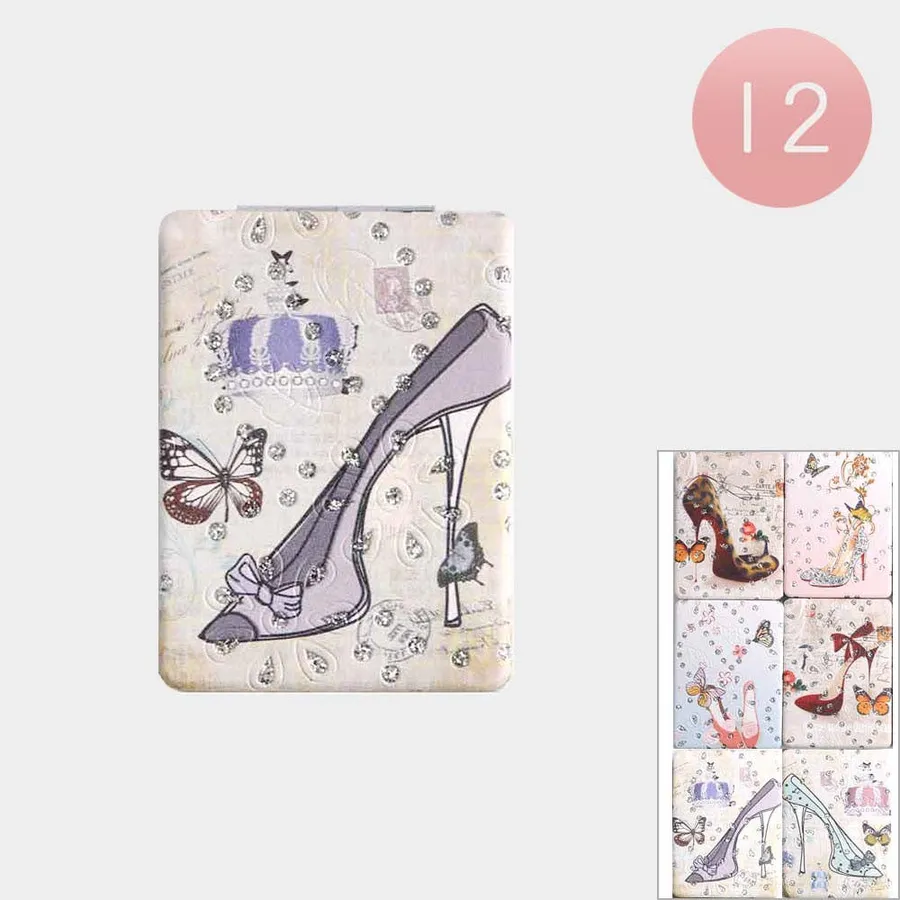 High Heel Butterfly Printed Cosmetic Mirror For Women — wholesale Home & Décor by the case