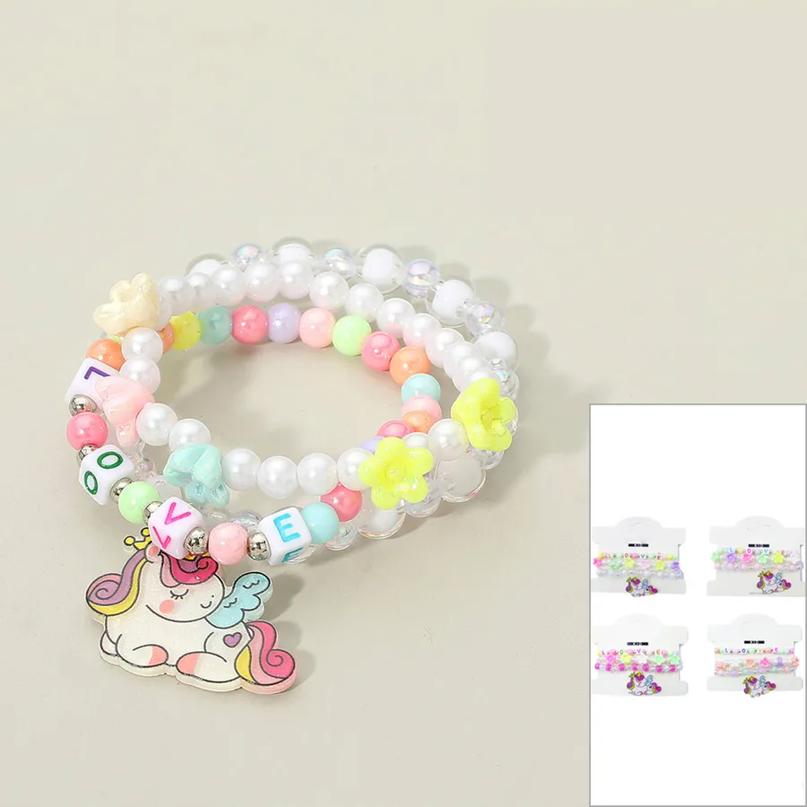 Unicorn Charm Flower Multi Layered Bracelets For Kids — wholesale Keychains & Charms by the case