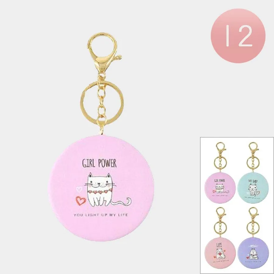 Cat Printed Compact Mirror Keychains for Kids — wholesale Keychains & Charms by the case