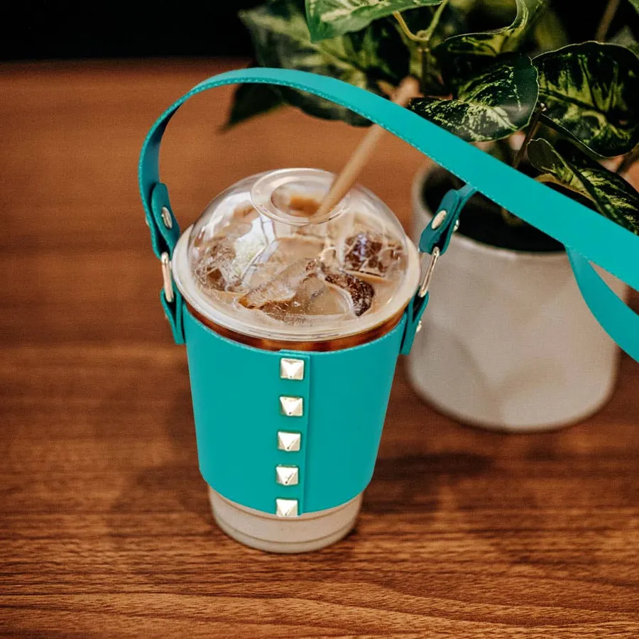 Studded Faux Leather Coffee Cup Sleeve with Strap — wholesale Kitchen & Drinkware by the case