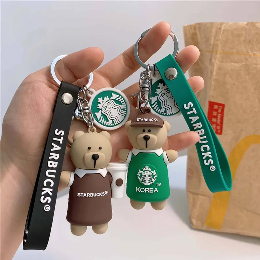 Wholesale Keychain Rubber Bear With Coffee Heavy PVC with dual attachments. Vibrant colors with wrist strap. Individuall — wholesale Keychains & Charms by the case