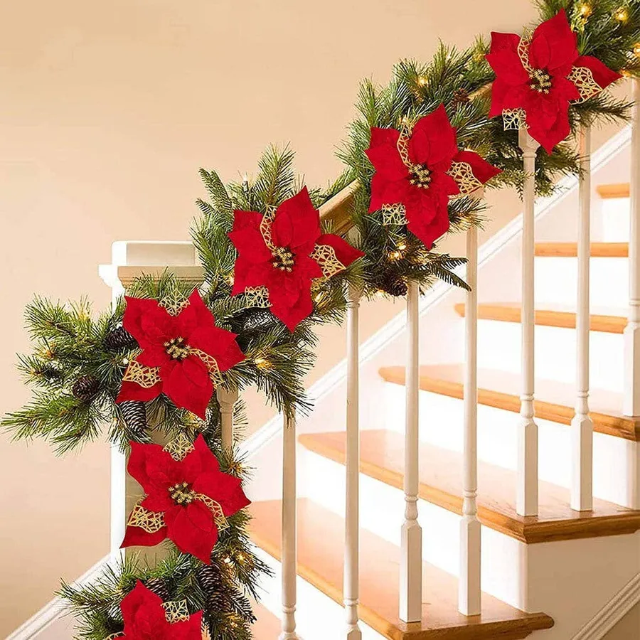 Red & Gold Glitter Flower Ornaments — wholesale Home & Décor by the case