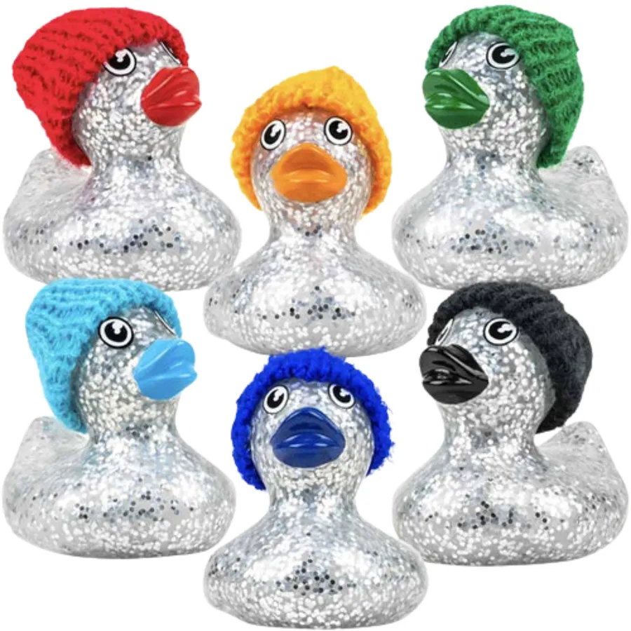 Assorted Glittery Rubber duck with knit cap — wholesale Apparel & Accessories by the case