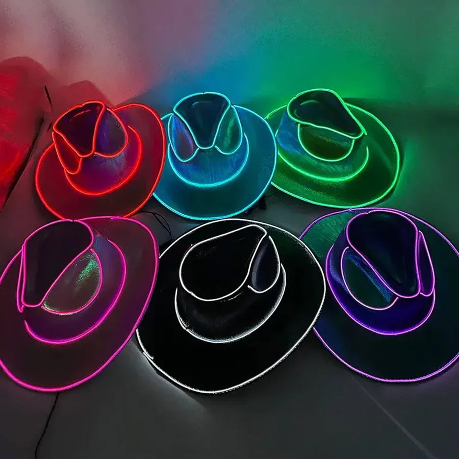 Light Up Holographic Adult Cowboy Hats — wholesale Apparel & Accessories by the case