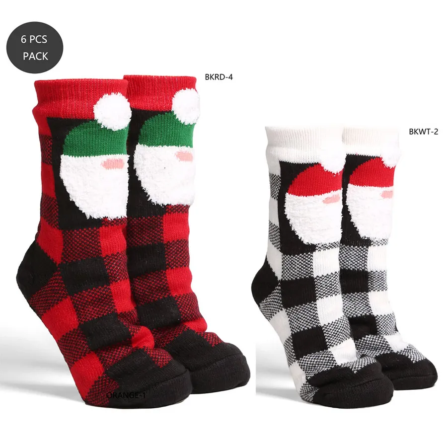 Santa Claus Checkered Socks In Bulk — wholesale Apparel & Accessories by the case