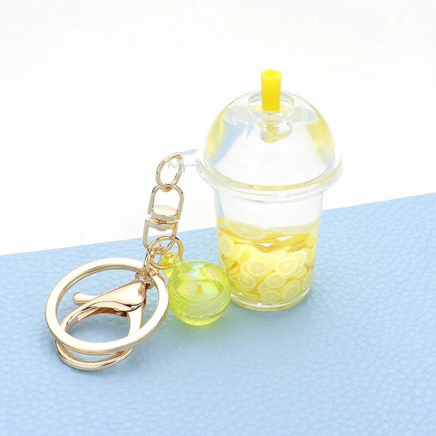 Yellow Fruit Juice Cup Sensory Keychain - Cute Liquid Fidget Charm for Backpacks & Keys — wholesale Fidgets & Sensory by the case