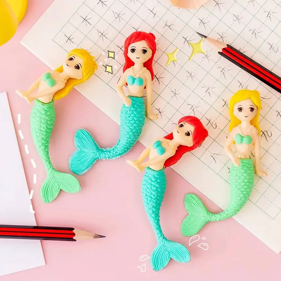 Mermaid Cartoon Eraser Set For Kids- Assorted — wholesale Stationery & Office by the case