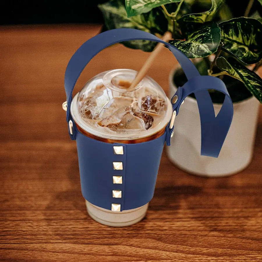 Studded Faux Leather Coffee Cup Sleeve with Strap — wholesale Kitchen & Drinkware by the case