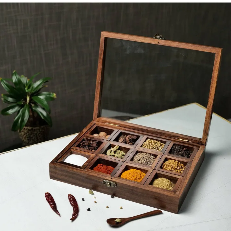 Wooden Spice Box With Spoon For Kitchen Décor — wholesale Kitchen & Drinkware by the case