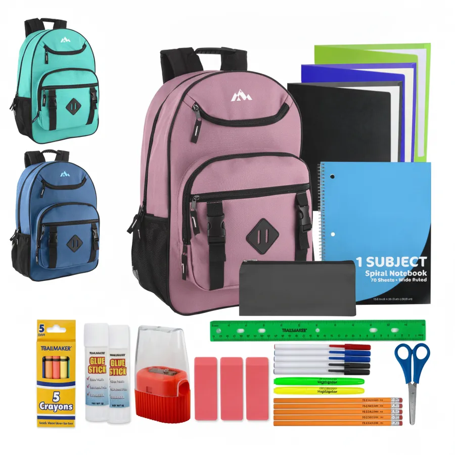 Double Buckle Laptop Backpack with School Supply Bundle | Everyday Travel Backpack — wholesale Bags & Backpacks by the case