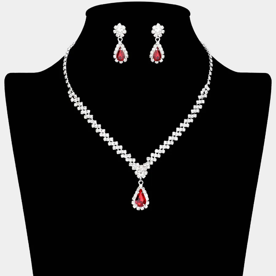 Teardrop Stone Pointed Rhinestone Paved Necklace - Assorted — wholesale Apparel & Accessories by the case