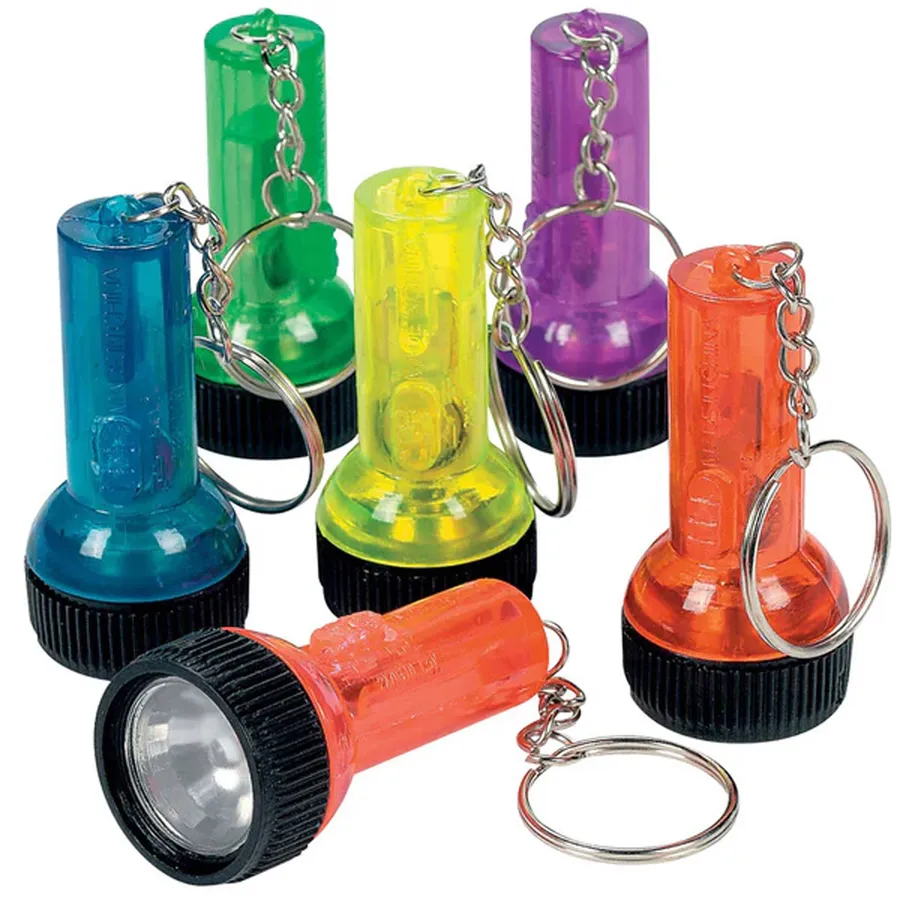 Light Up Flashlight Keychain- Assorted — wholesale Keychains & Charms by the case