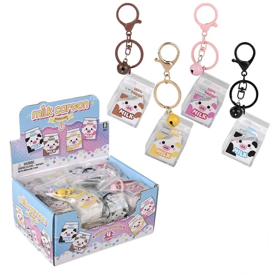 Animal Milk Carton Liquid Clip On Keychain — wholesale Keychains & Charms by the case