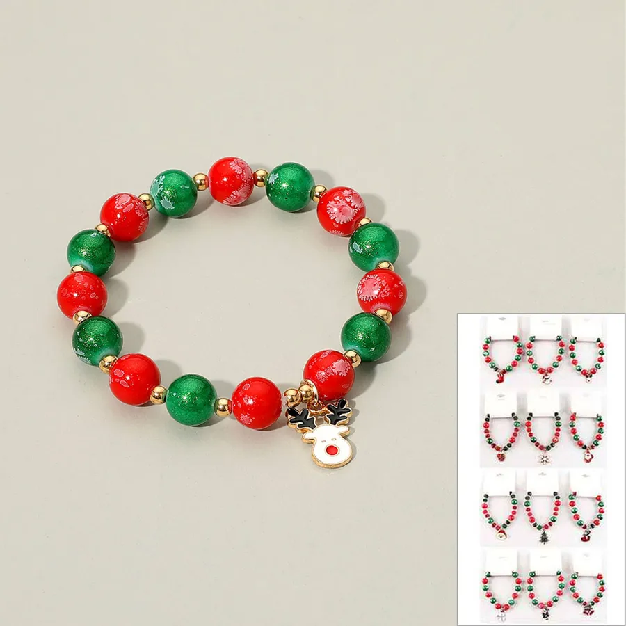 Christmas Charm Beaded Comfortable Bracelets - Assorted — wholesale Keychains & Charms by the case