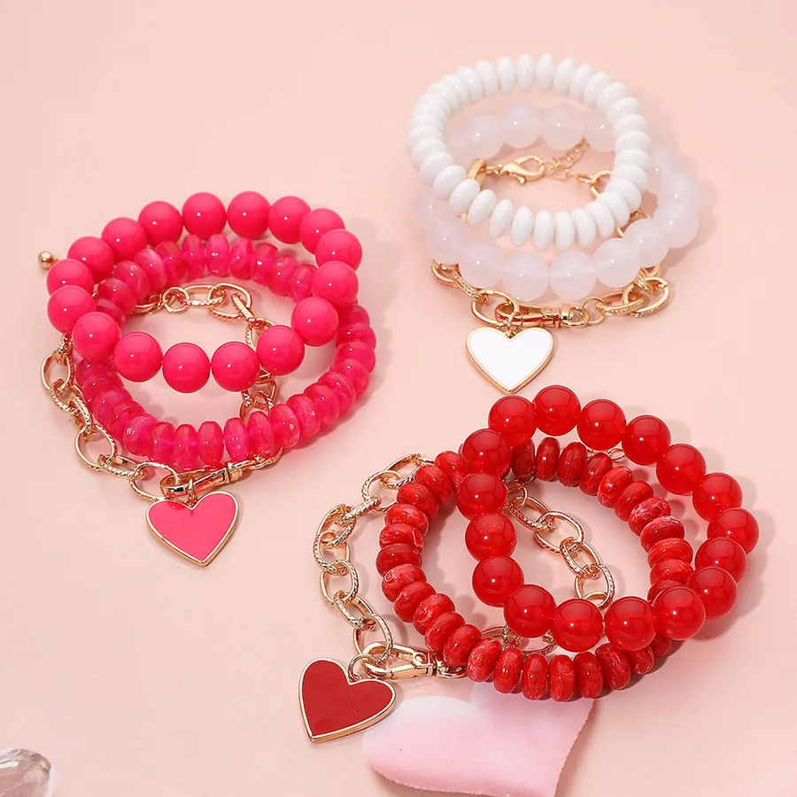 Heart Charm Stretch Multi Layered Bracelet - Assorted — wholesale Keychains & Charms by the case