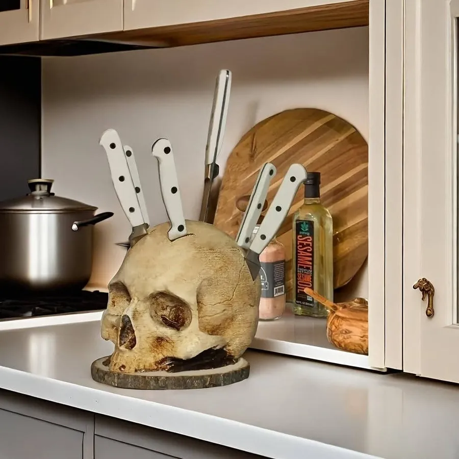 Skull Knife Block Holder - Collectible Figurine - Halloween — wholesale Seasonal & Holiday by the case