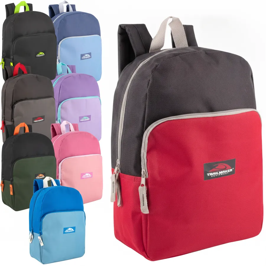 15-Inch Multi-Color Classic Backpacks - Durable Everyday School Bookbag and Travel Daypack — wholesale Bags & Backpacks by the case