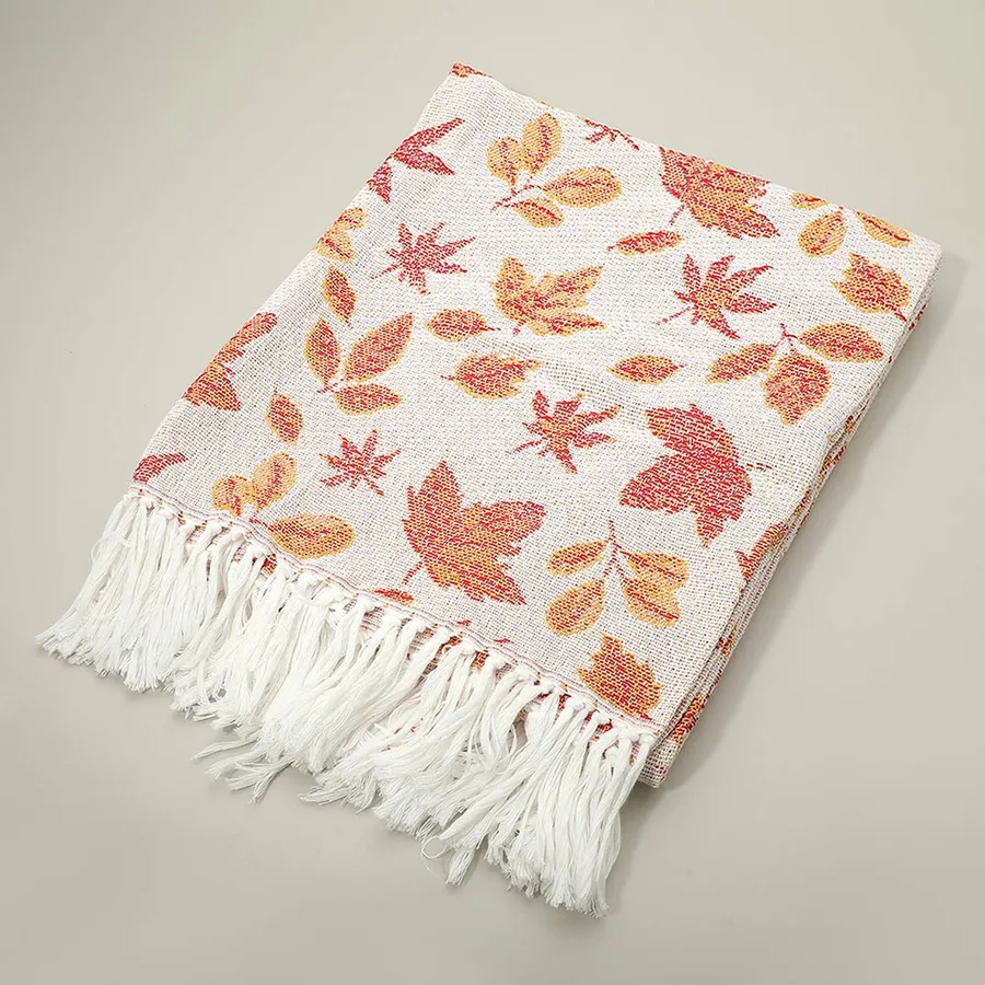 Autumn Leaf Patterned Woven Blanket — wholesale Home & Décor by the case
