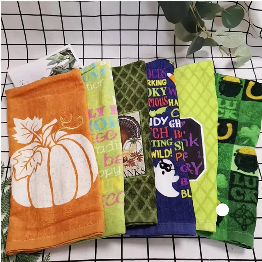 Pumpkin Skull Printed Kitchen Hand Tea Towel — wholesale Kitchen & Drinkware by the case