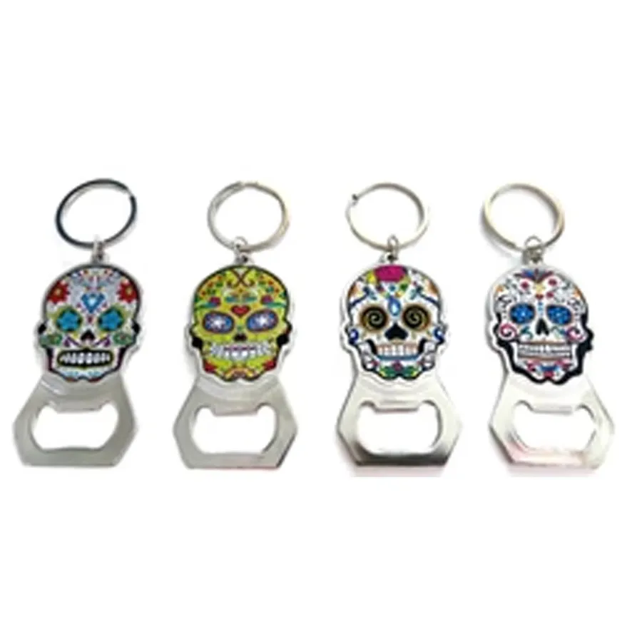 Sugar Skull Bottle Opener Keychain For In Bulk - Assorted — wholesale Keychains & Charms by the case