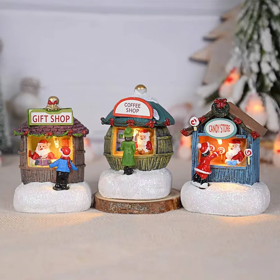 Gift Resin LED Santa Claus House Ornament — wholesale Home & Décor by the case