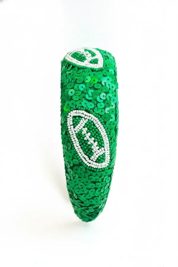 Green Football Seed Bead Sequin Headband - Game Day Hair Accessories for Boutique and Salon — wholesale Apparel & Accessories by the case