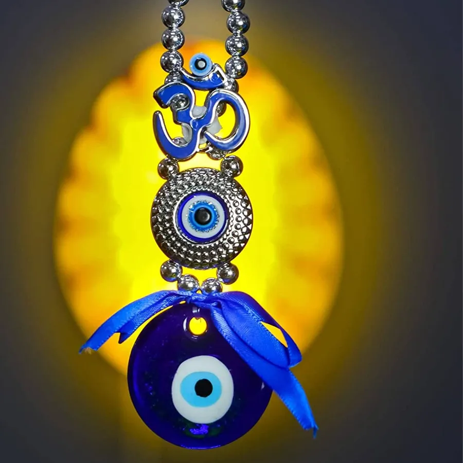 Blue Evil Eyes With OM Design - Hanging Keeraft Home Gifts — wholesale Home & Décor by the case