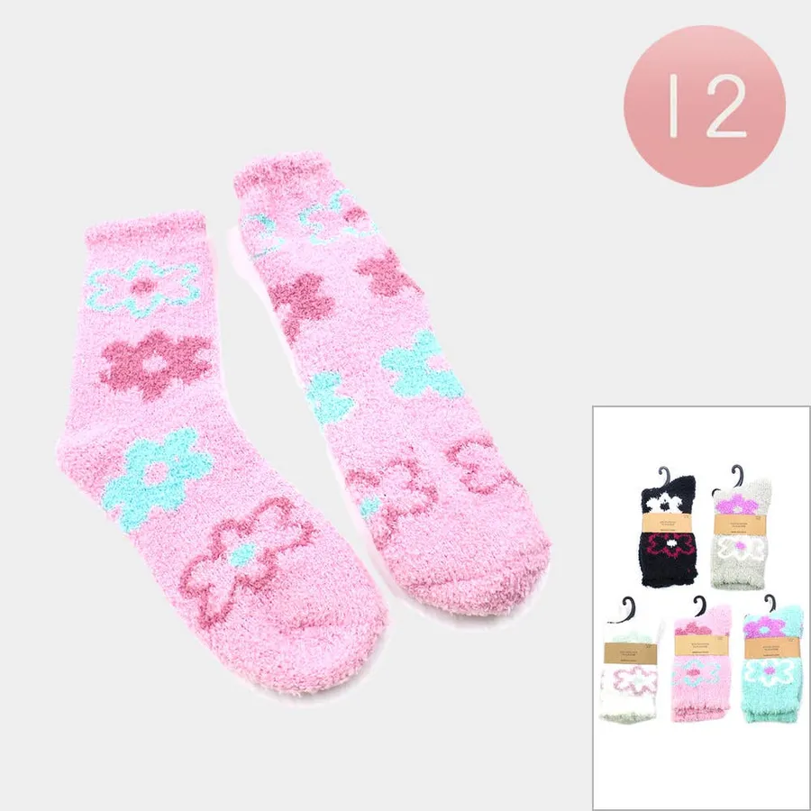 Flower Pattern Printed Warm Cozy Socks -Assorted — wholesale Apparel & Accessories by the case
