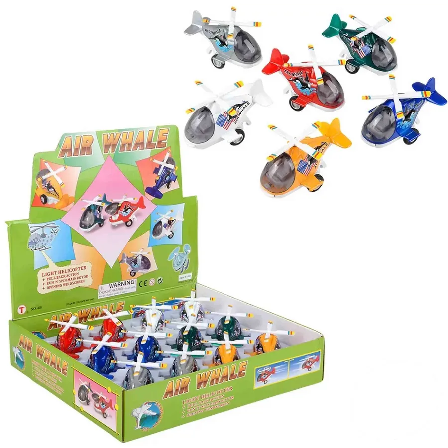 Air Helicopter Die-Cast Pull Back Toddlers Toy- Assorted — wholesale Toys & Games by the case