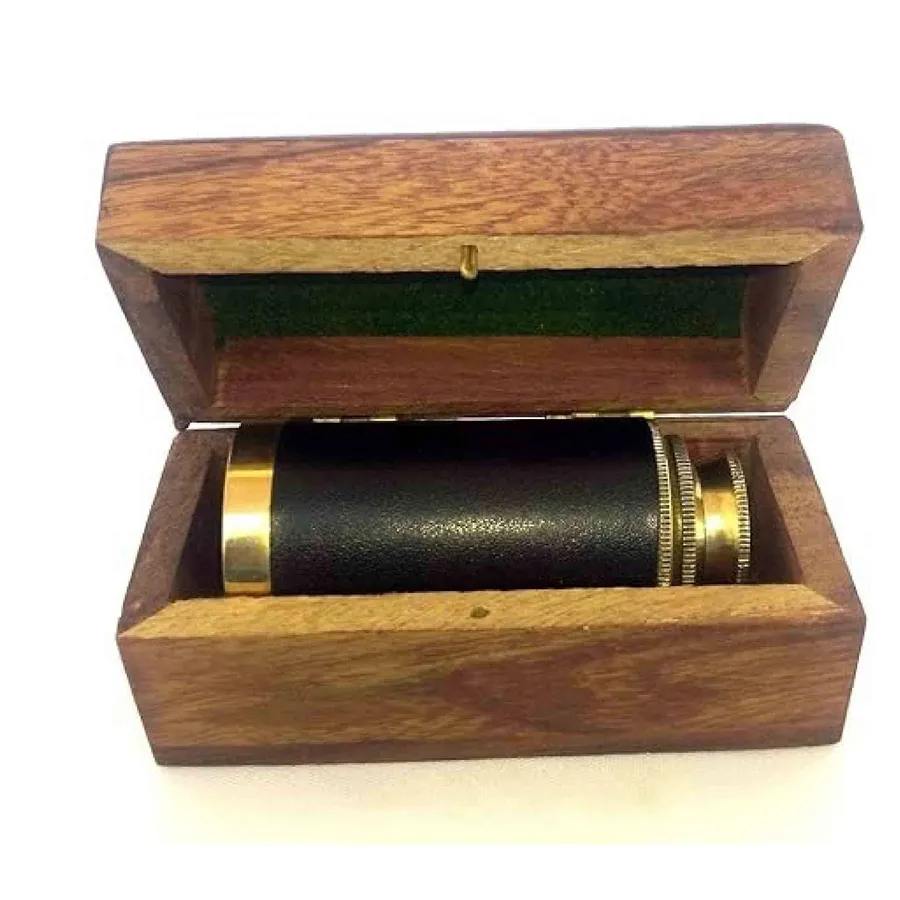 Brass Telescope with Wooden Box for Home Decore — wholesale Home & Décor by the case