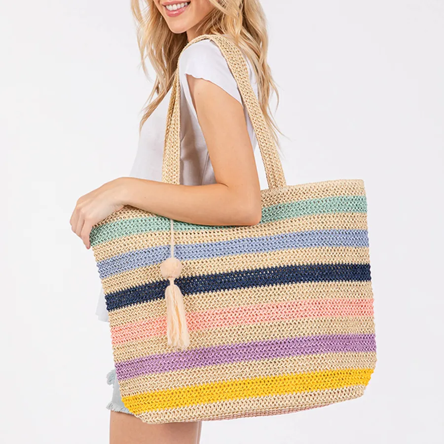 Multi Color Straw Crochet Tote Bag For Women's — wholesale Bags & Backpacks by the case
