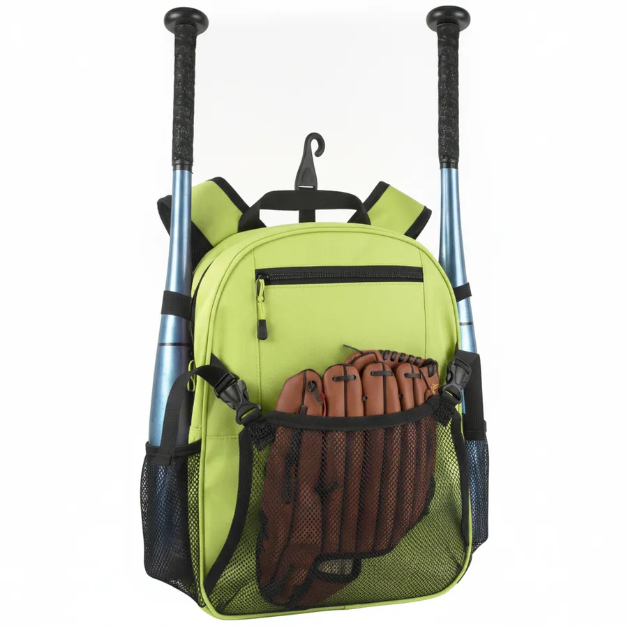 Youth Baseball and Softball Backpack with Bat Pocket - Lime Green Kids Bags — wholesale Bags & Backpacks by the case