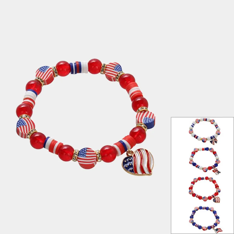 American USA Flag Charm Pointed Bracelet - Assorted — wholesale Keychains & Charms by the case