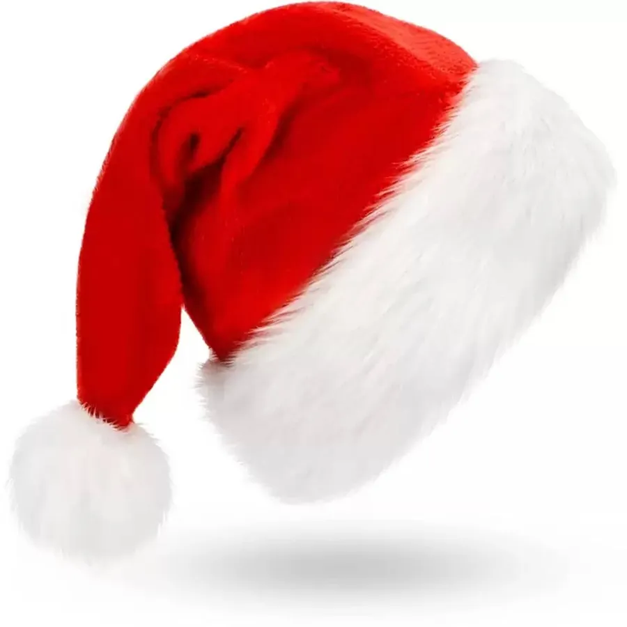 Deluxe Red Plush Santa Hat - Long Hair Band Top | Christmas — wholesale Plush & Squishies by the case
