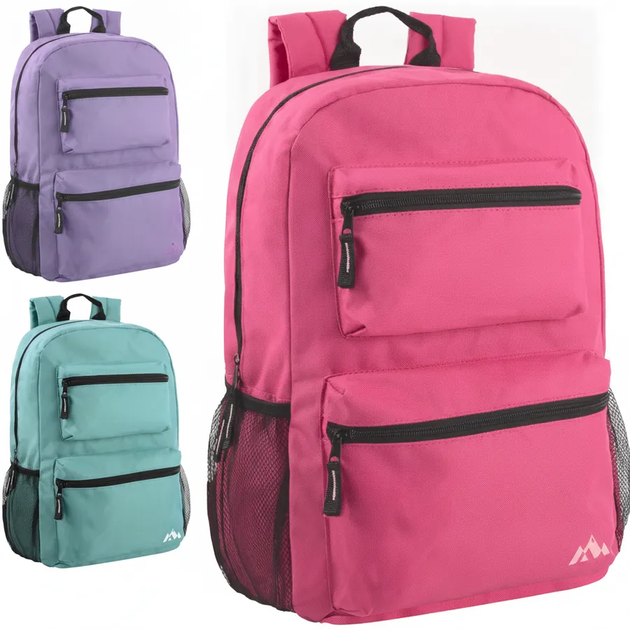 Classic 17-Inch Double Front Pocket Backpack - Pastel Everyday Travel Bag — wholesale Bags & Backpacks by the case