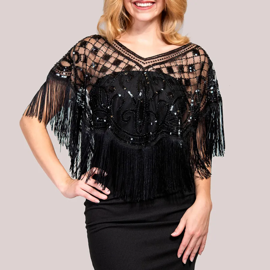 Sequined Beaded Fringe Poncho For Women's - Assorted — wholesale More Wholesale Goods by the case