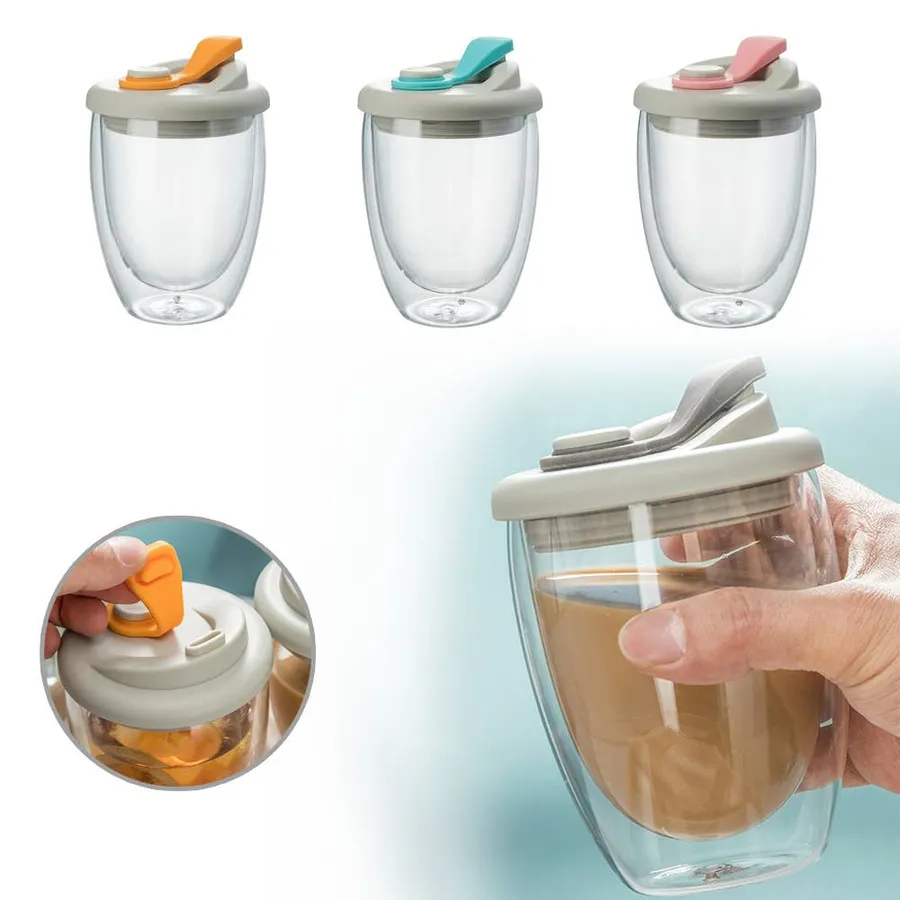 Insulated Double Wall Glass Mug | With Lid — wholesale Home & Décor by the case