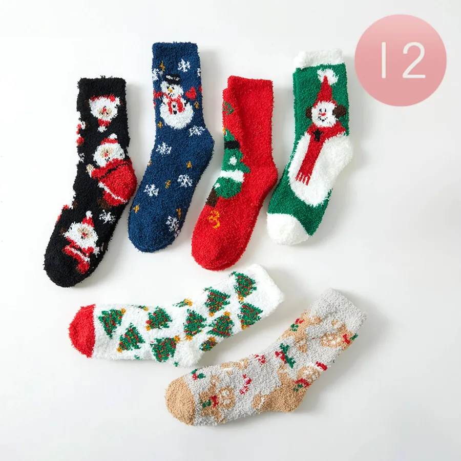 Christmas Pattern Fuzzy Socks - Assorted — wholesale Seasonal & Holiday by the case