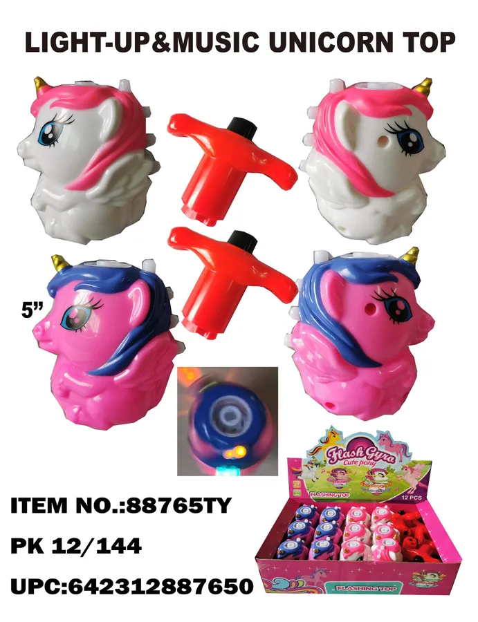 Unicorn Head Designs Light-Up Spinning Top Toys with Sound (Case of 144Pcs) — wholesale Toys & Games by the case