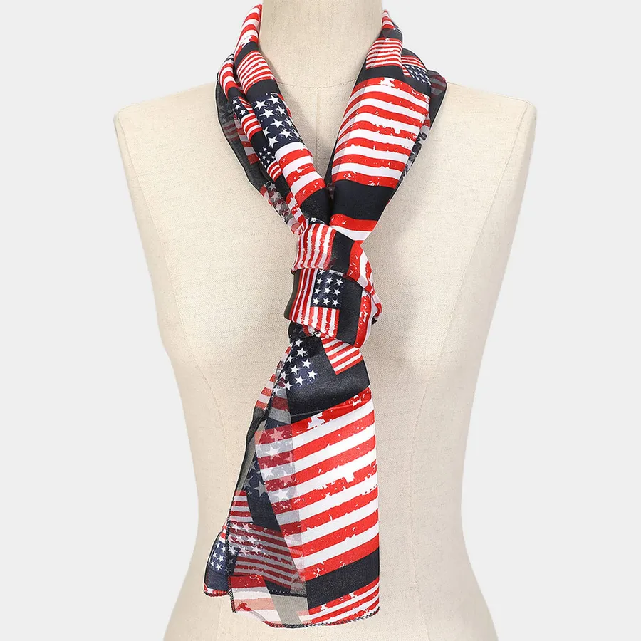 Satin American USA Flag Pattern Printed Scarf - Assorted — wholesale Apparel & Accessories by the case