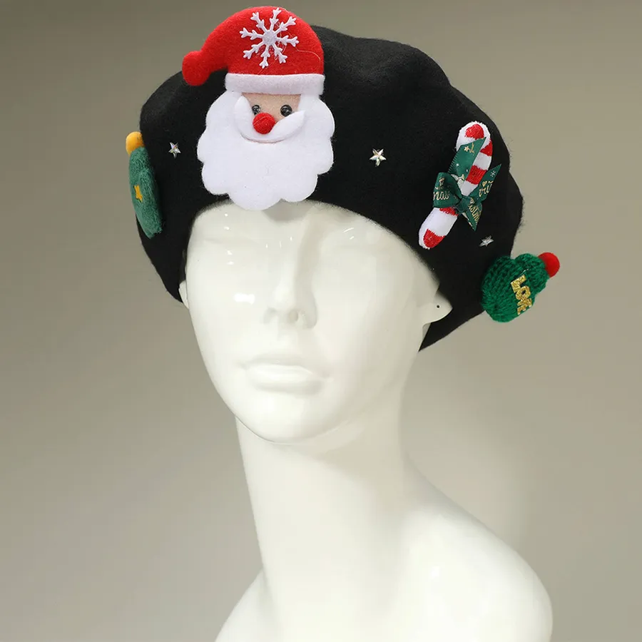 Christmas Themed Fuzzy Beret Hat For Women's - Assorted — wholesale Seasonal & Holiday by the case