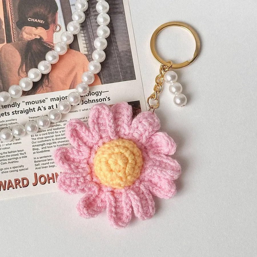Knitted Crochet Flower Keychain - Assorted — wholesale Keychains & Charms by the case