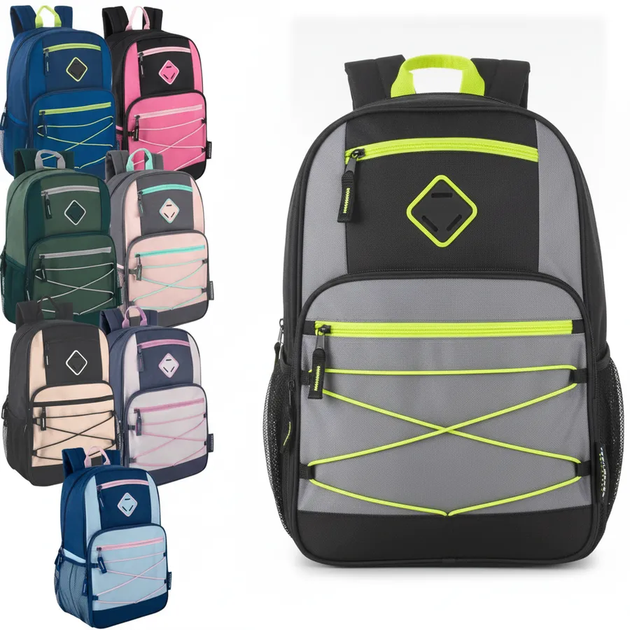 19-Inch Bulk Dome Bungee Backpack with Laptop Section - 8 Color Assortment — wholesale Bags & Backpacks by the case
