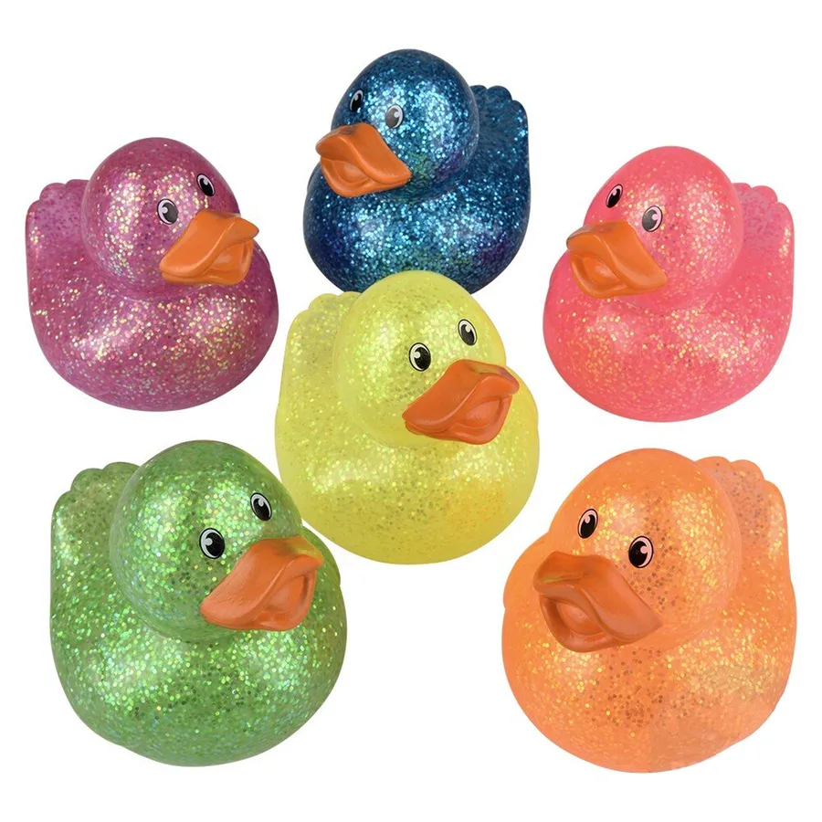 Glitter Rubber Duckies Fidget Kids Toy- Assorted — wholesale Fidgets & Sensory by the case