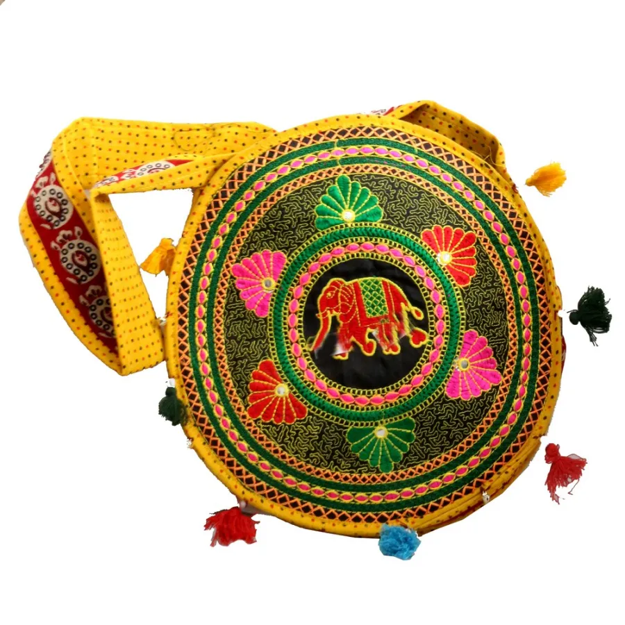 New Circular Yellow Bag With Floral — wholesale Bags & Backpacks by the case