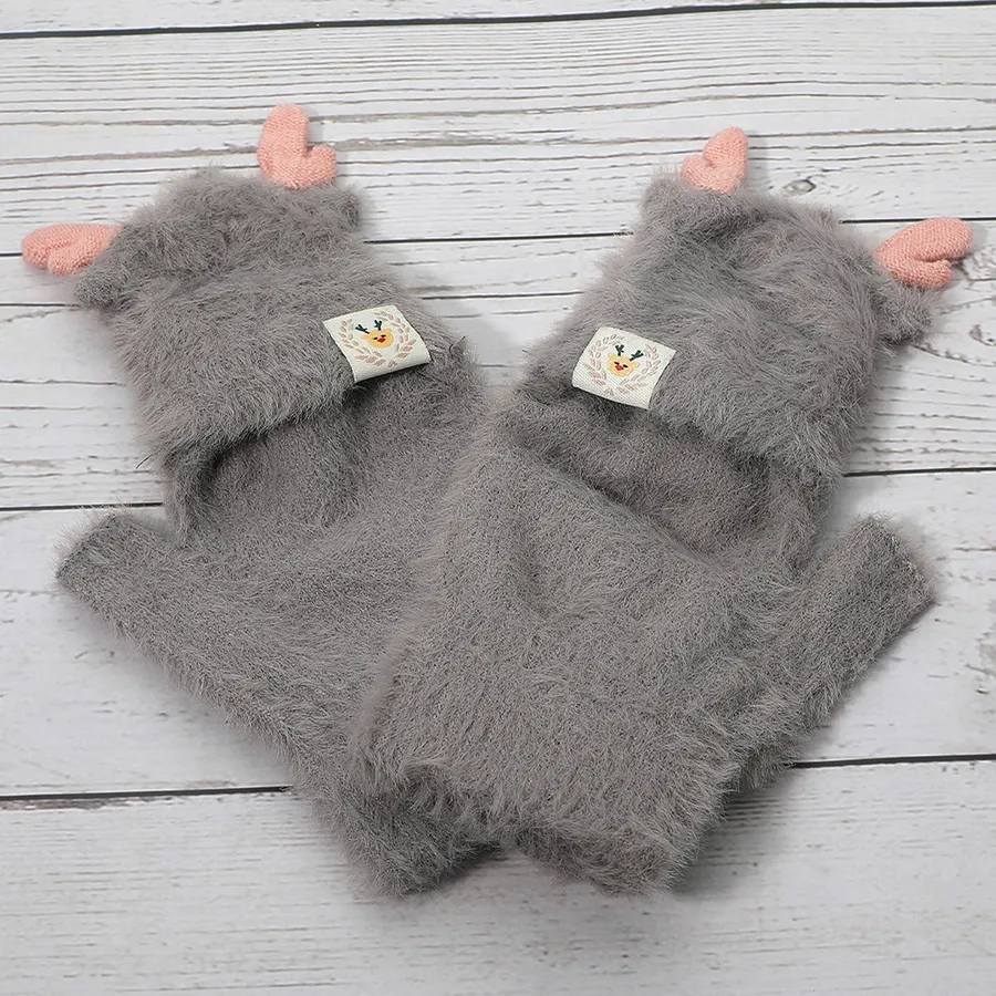 Fuzzy Reindeer Fingerless Winter Gloves - Assorted — wholesale Apparel & Accessories by the case